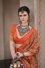 Orange Silk Printed Saree