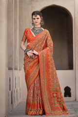 Orange Silk Printed Saree