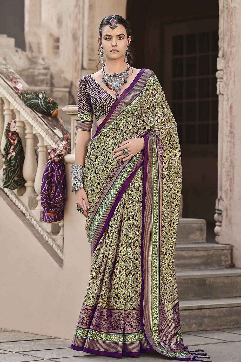 Purple Silk Printed Saree