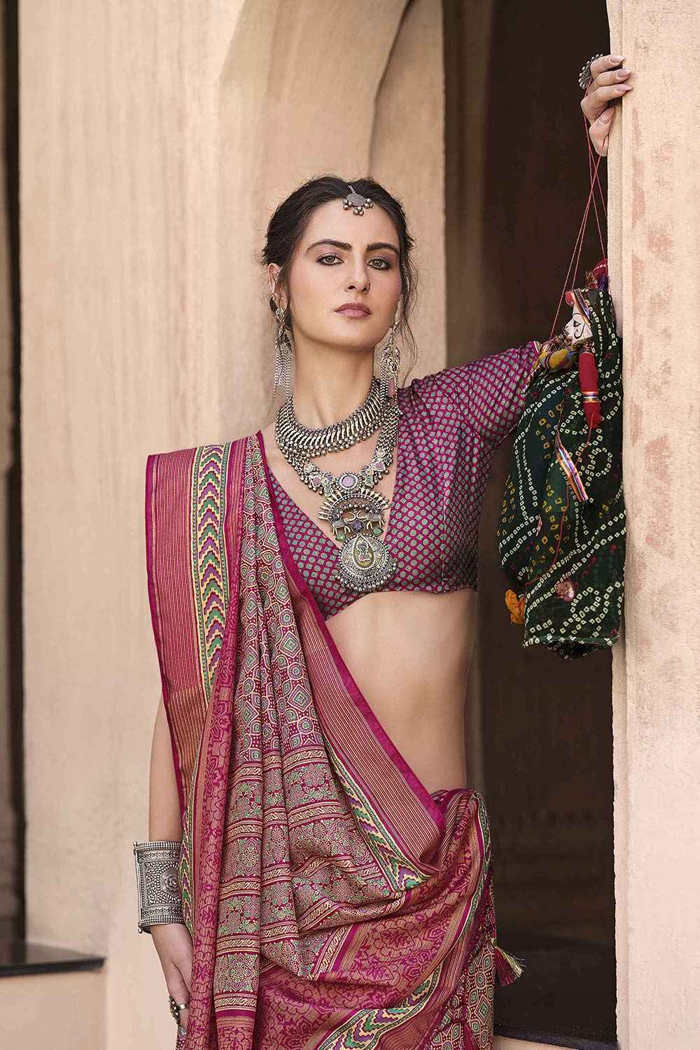 Pink Silk Printed Saree