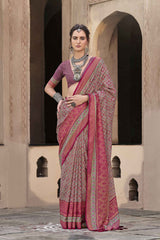 Pink Silk Printed Saree