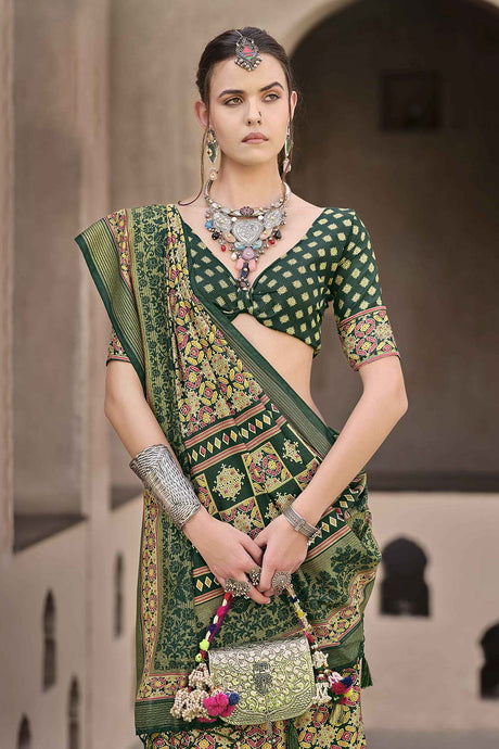 Green Silk Printed Saree