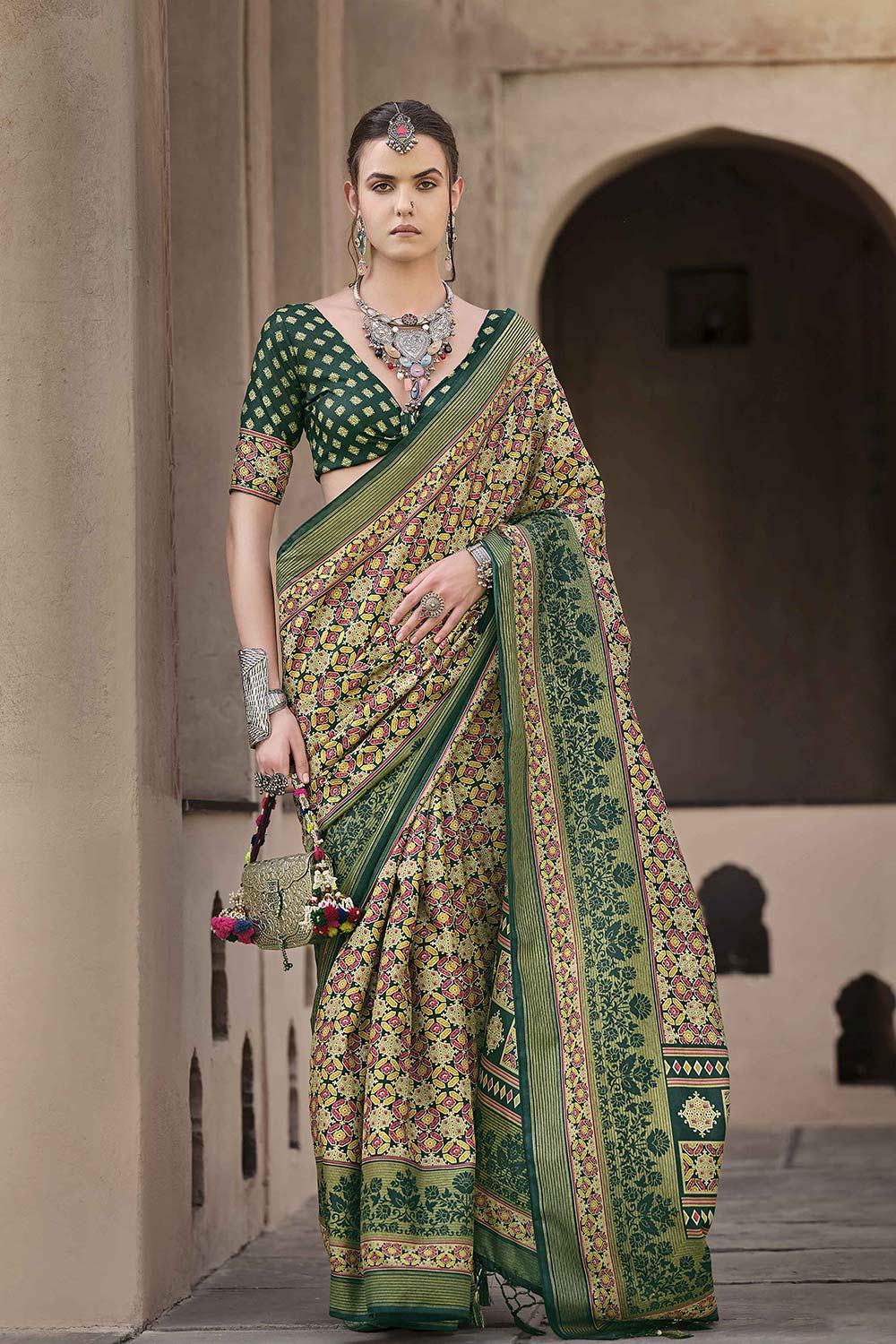 Green Silk Printed Saree