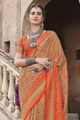 Orange Silk Printed Saree