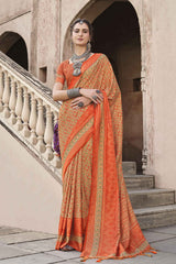 Orange Silk Printed Saree