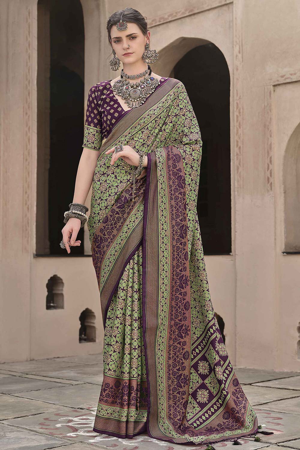 Green Silk Printed Saree