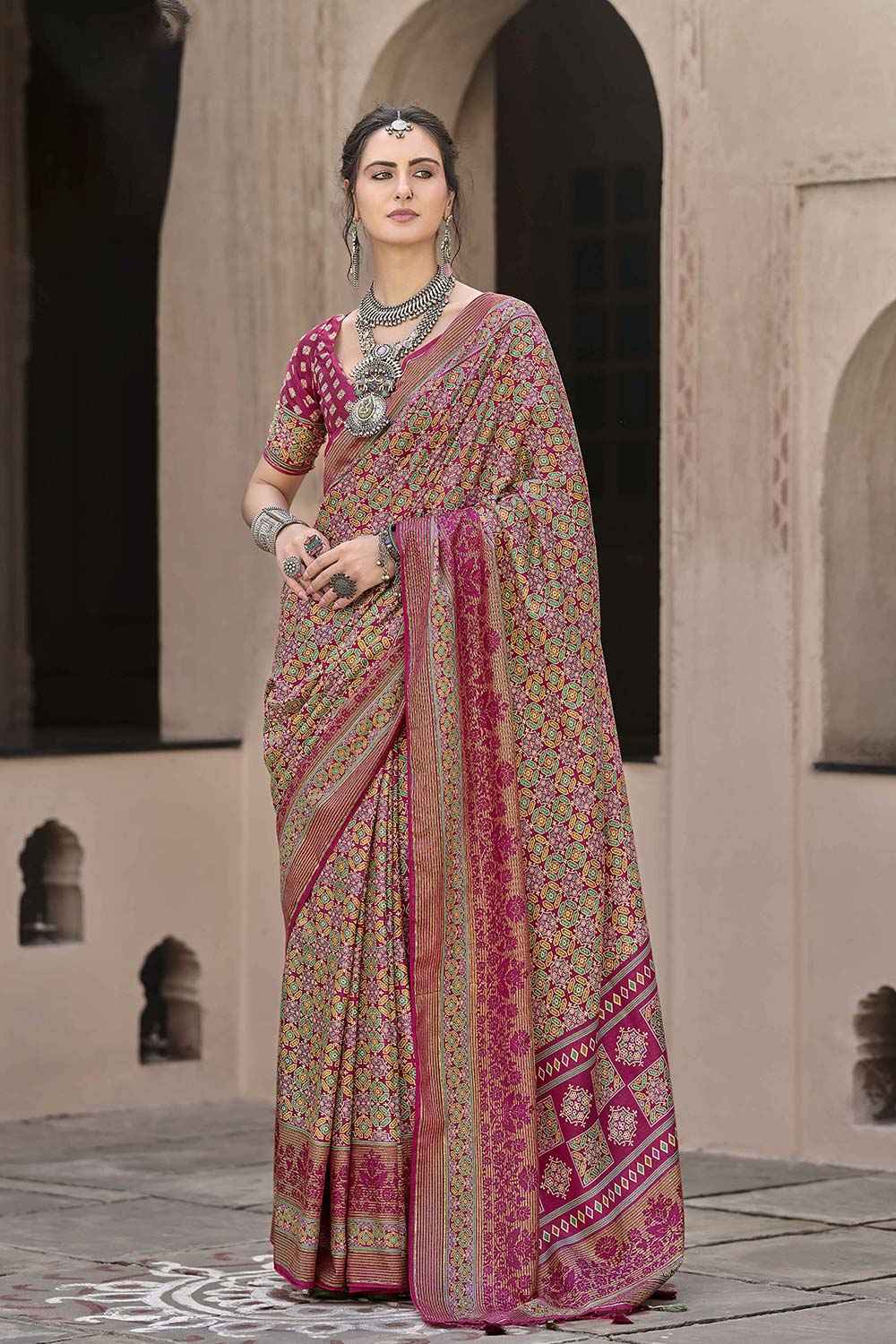 Pink Silk Printed Saree