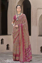 Pink Silk Printed Saree