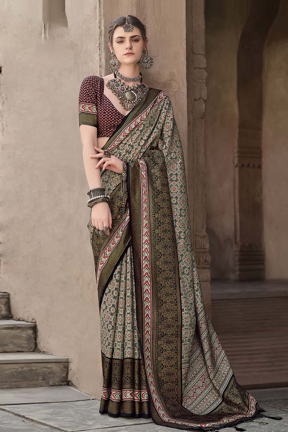 Green Silk Printed Saree