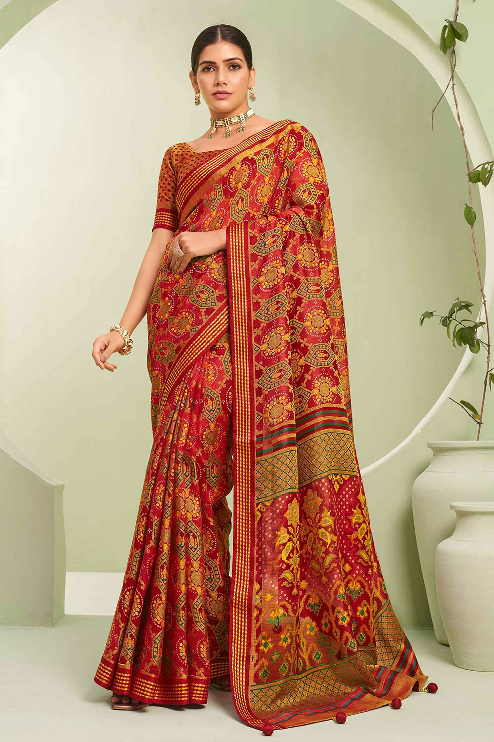 Red Printed Georgette Saree