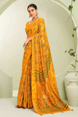 Yellow Printed Georgette Saree