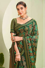 Green Printed Georgette Saree