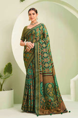 Green Printed Georgette Saree