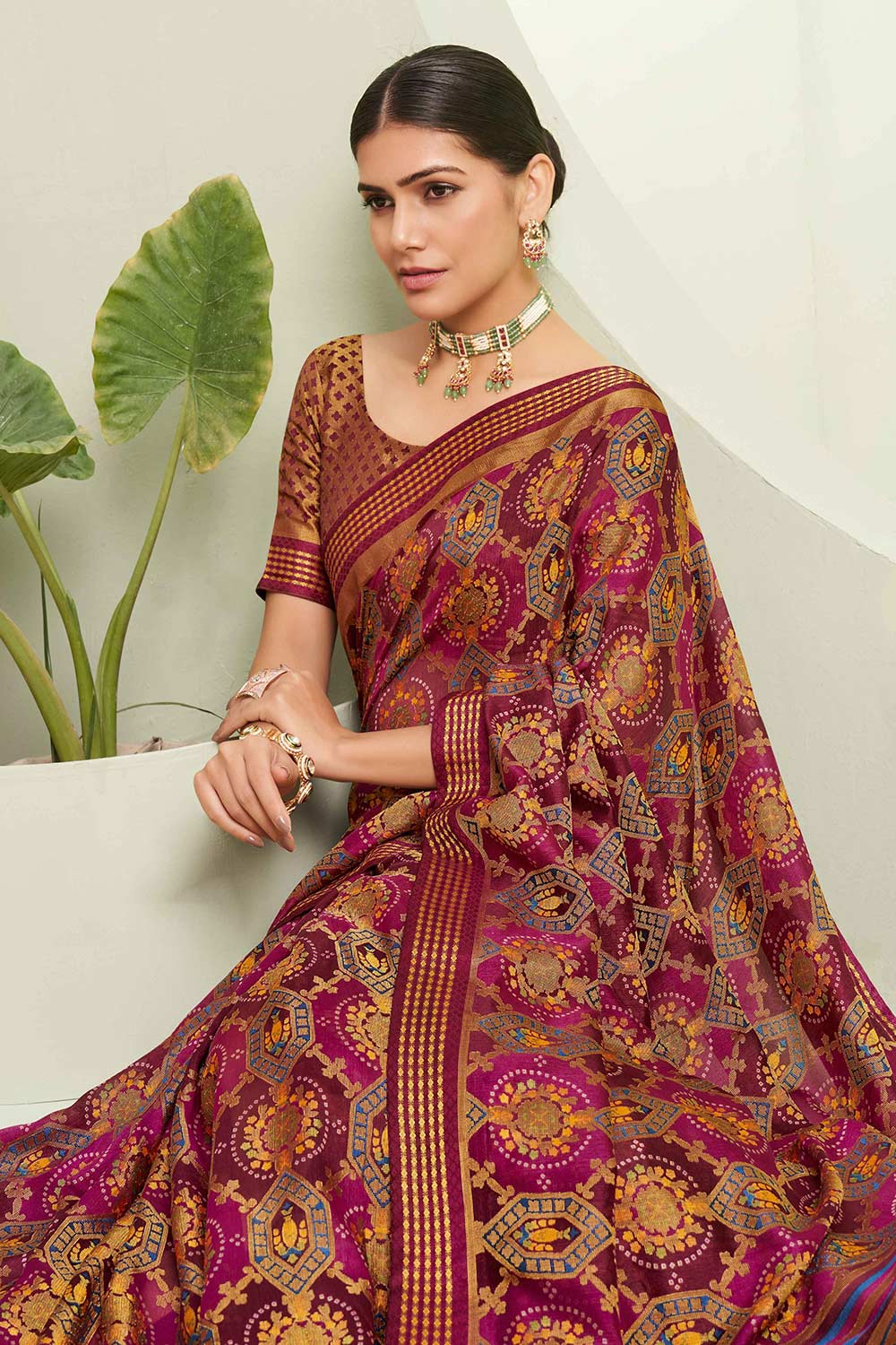 Brown Printed Georgette Saree