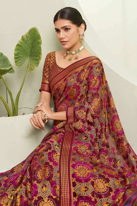 Brown Printed Georgette Saree