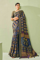 Blue Printed Georgette Saree