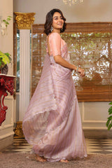 Violet Embroidered Organza Saree