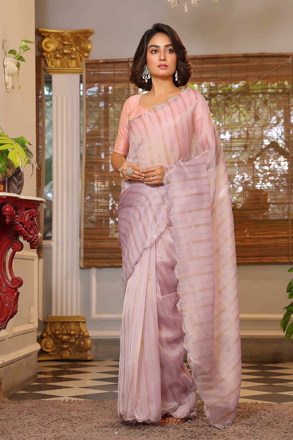 Violet Embroidered Organza Saree