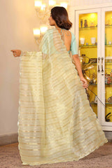 Yellow Embroidered Organza Saree