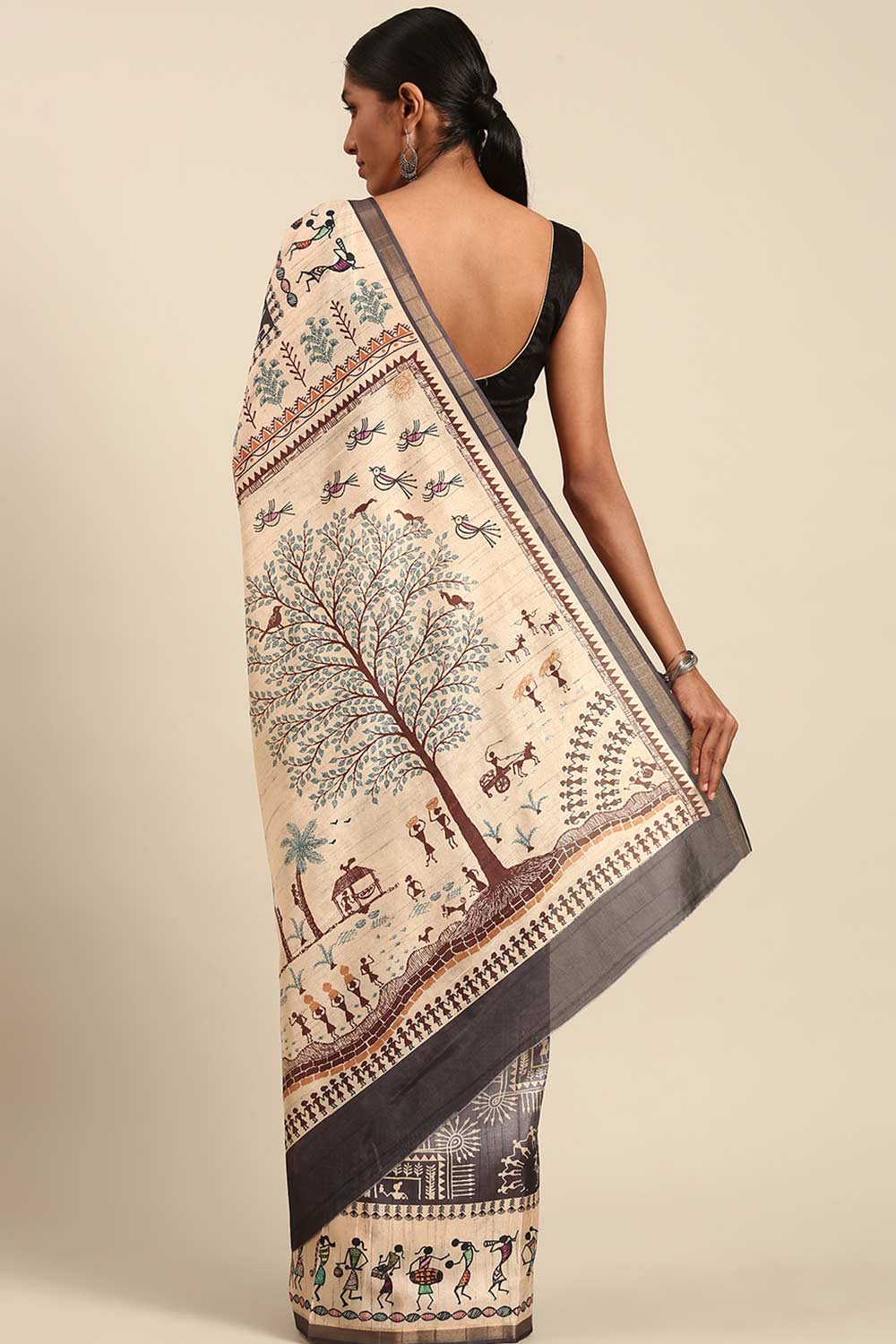 Grey Printed Cotton Saree