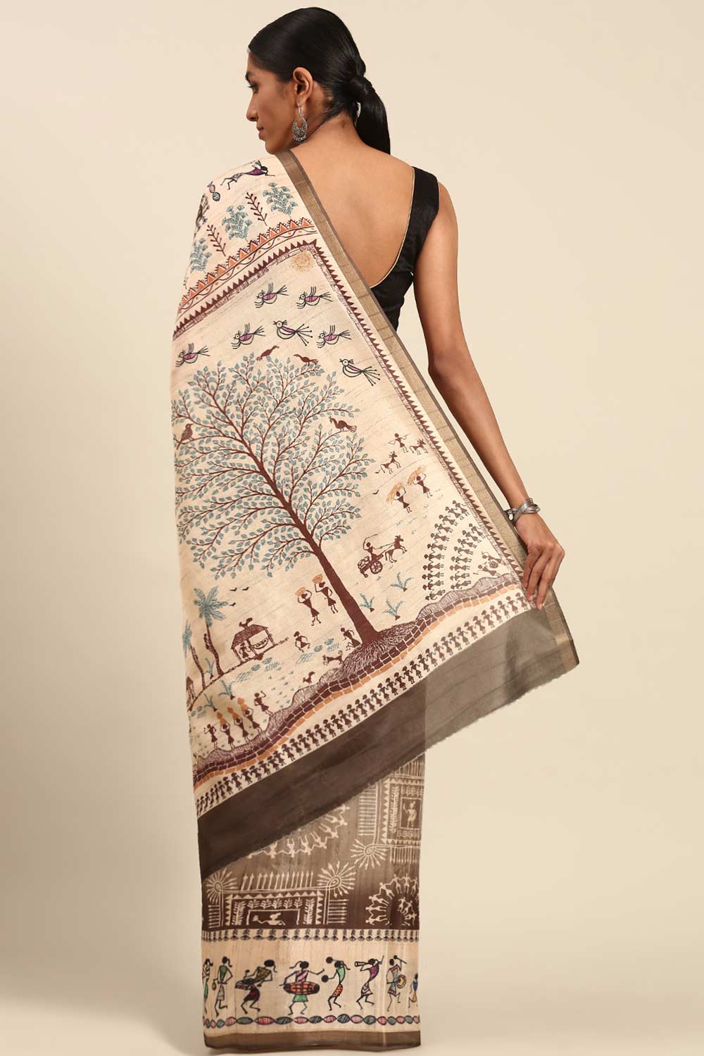 Brown Printed Cotton Saree