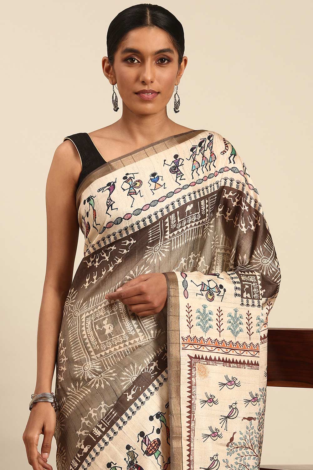 Brown Printed Cotton Saree