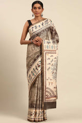 Brown Printed Cotton Saree