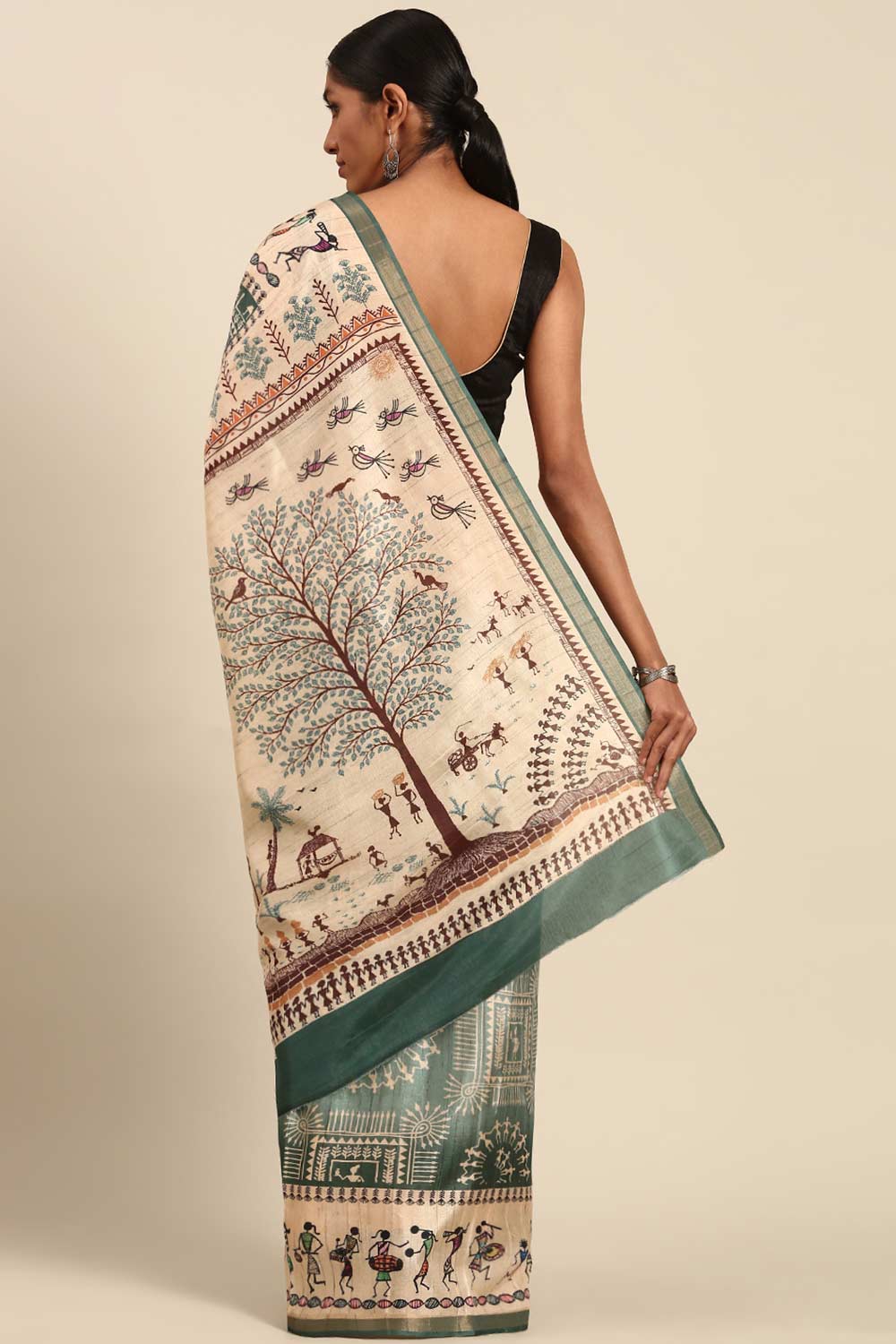 Green Printed Cotton Saree