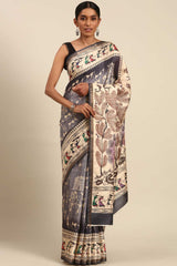 Grey Printed Cotton Saree