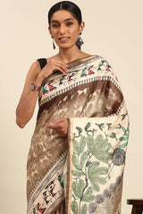 Brown Printed Cotton Saree