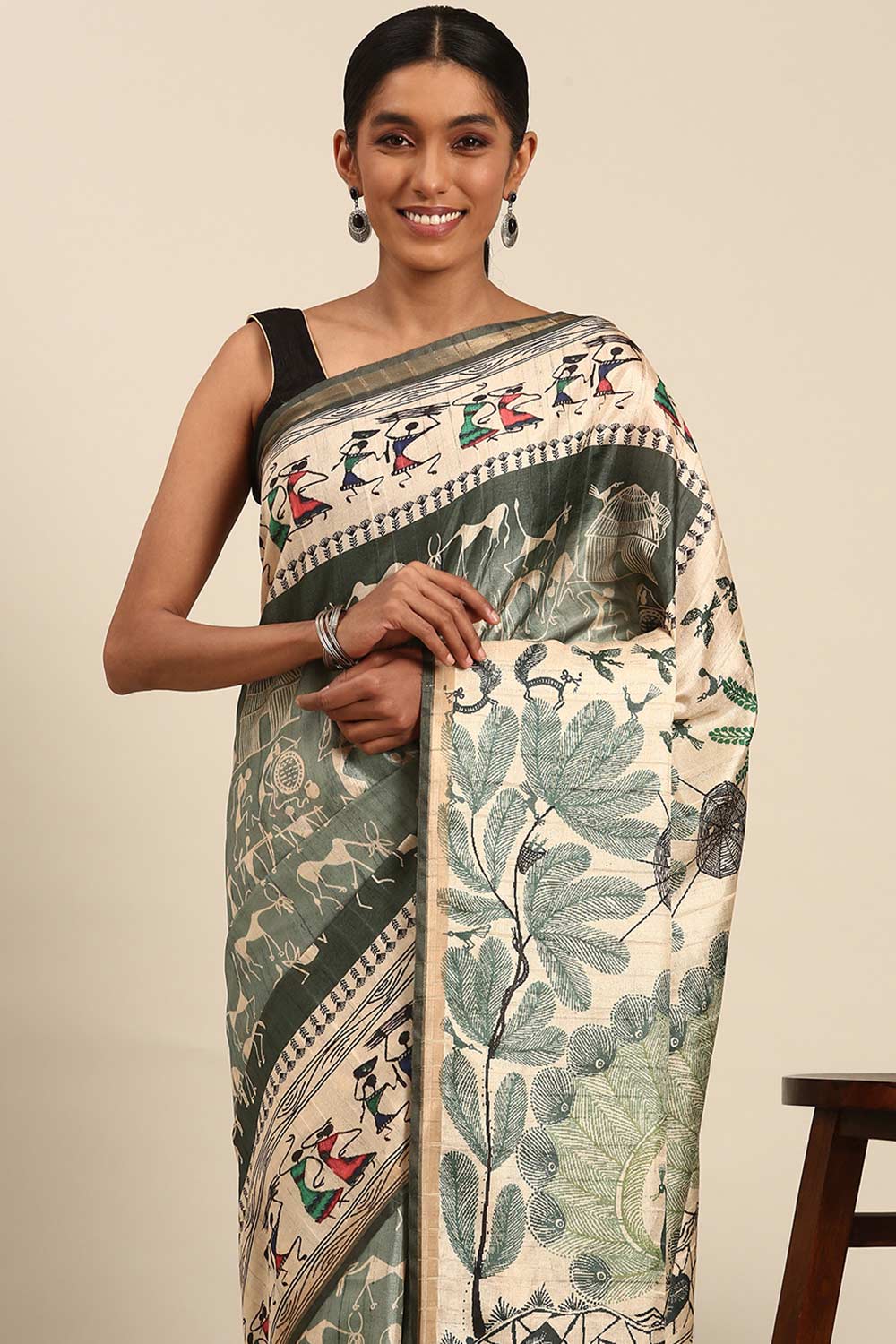 Green Printed Cotton Saree