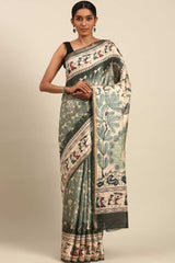 Green Printed Cotton Saree