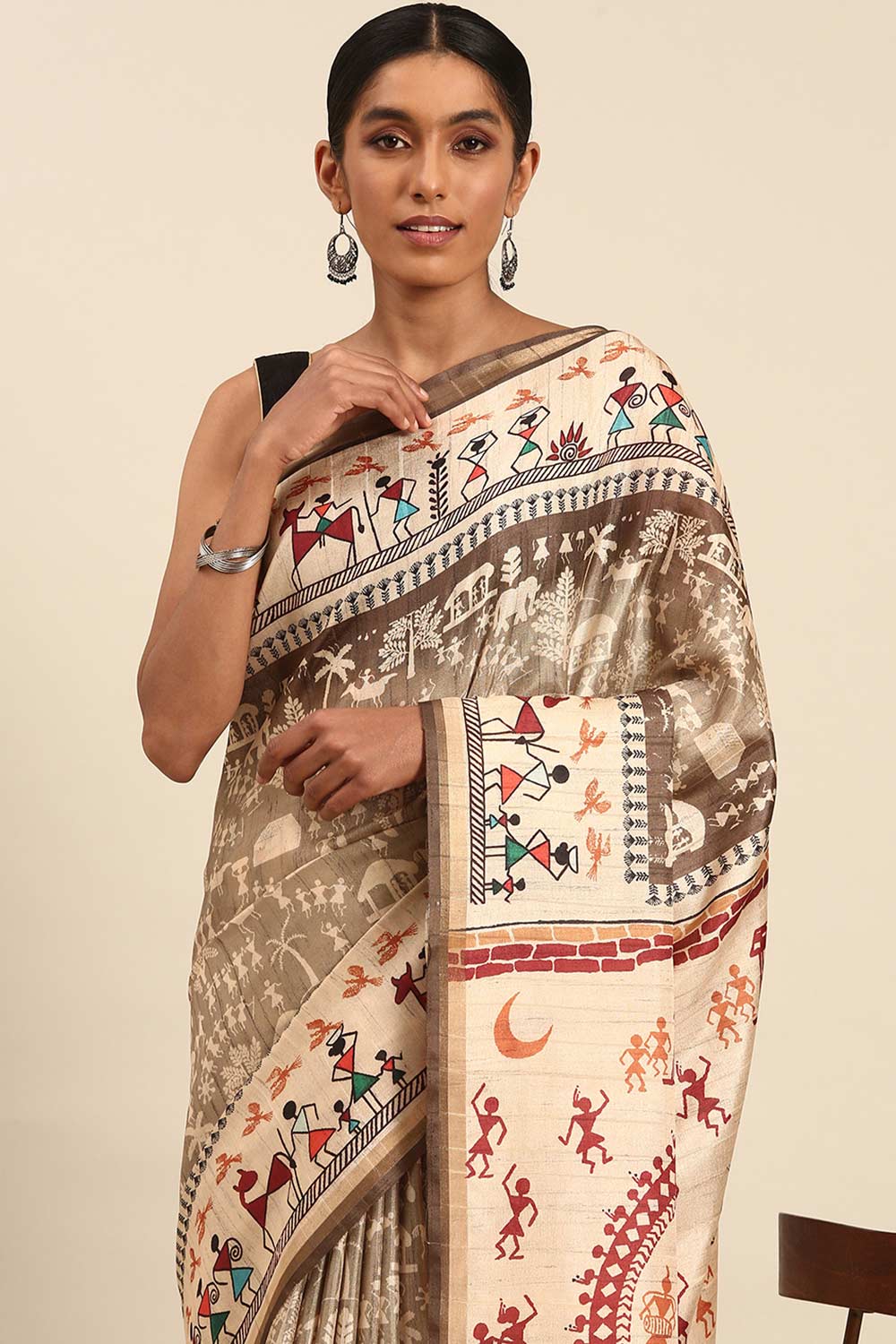 Brown Printed Cotton Saree