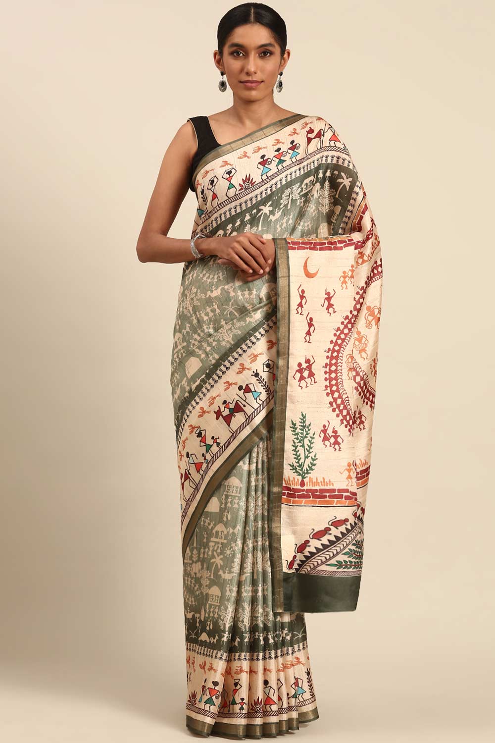 Green Printed Cotton Saree