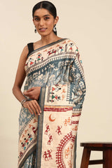 Blue Printed Cotton Saree