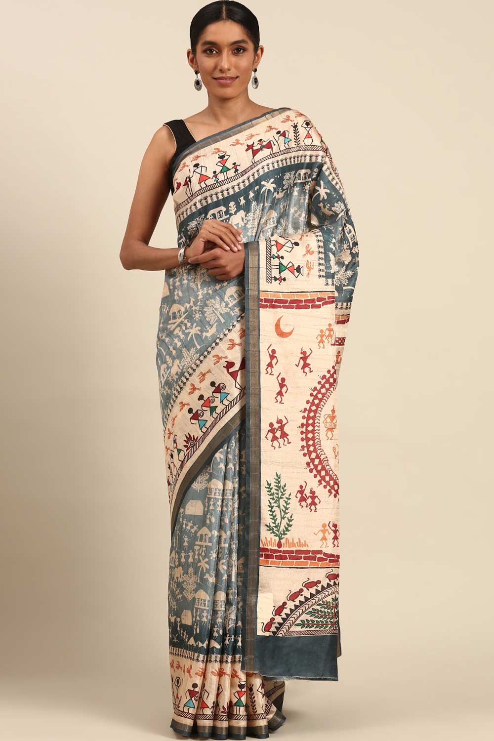 Blue Printed Cotton Saree