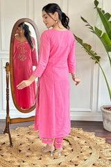 Pink Embroidered Viscose Palazzo Suit Set