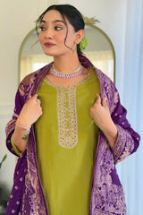 Green Embroidered Viscose Palazzo Suit Set