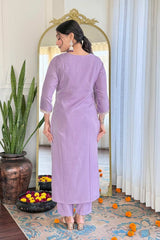 Violet Embroidered Viscose Palazzo Suit Set