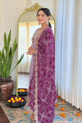 Violet Embroidered Viscose Palazzo Suit Set