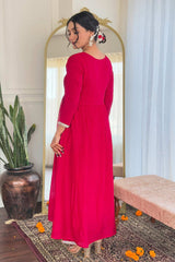 Red Embroidered Viscose Palazzo Suit Set