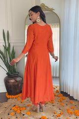 Orange Embroidered Silk Palazzo Suit Set