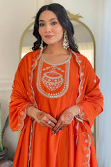 Orange Embroidered Silk Palazzo Suit Set