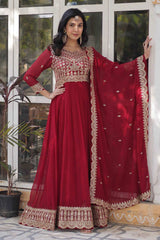 Red Embroidered Georgette Gown