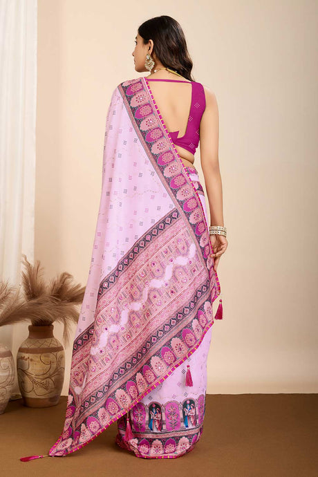 Violet Printed Muslin Saree