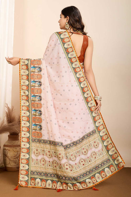 Orange Printed Muslin Saree