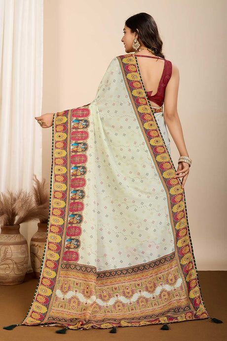 Yellow Printed Muslin Saree