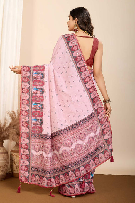 Pink Printed Muslin Saree