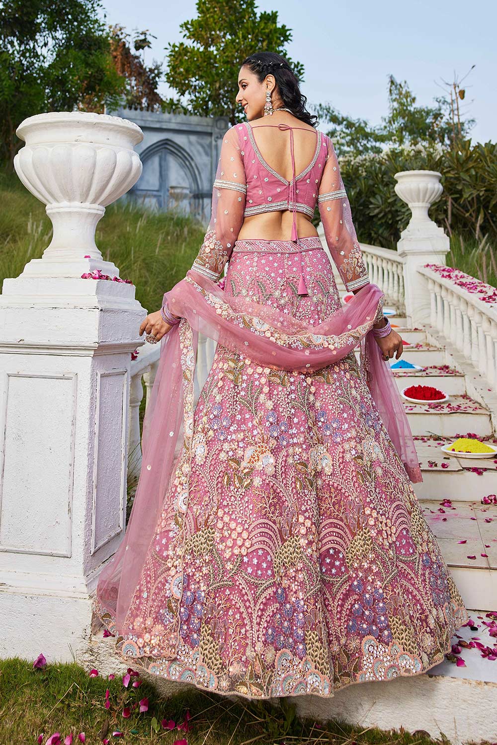 Pink Embroidered Net Lehenga