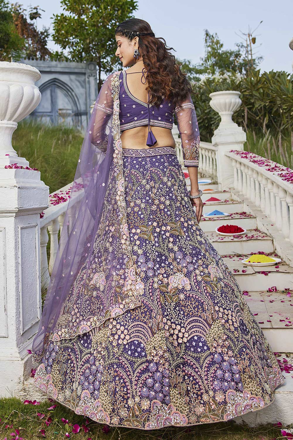 Violet Embroidered Net Lehenga